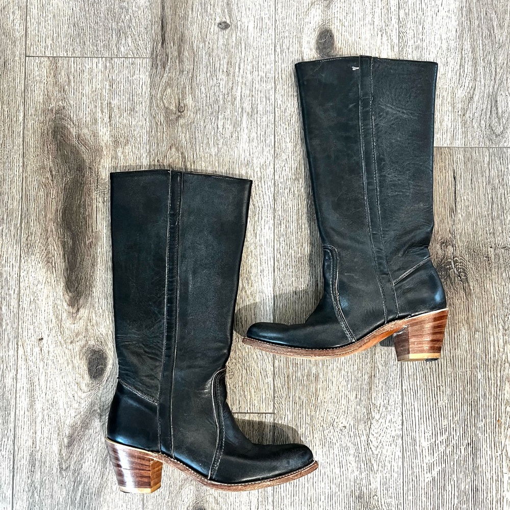 Vintage Biermanns Campus Black Leather Knee-High Boots